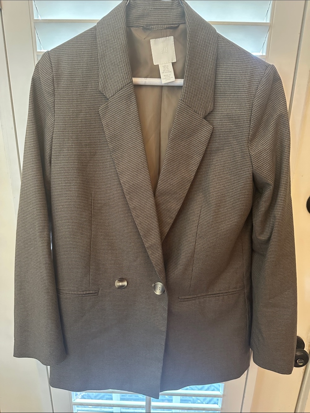 Women’s H&M Double-Breasted Blazer Size M Brown Houndstooth